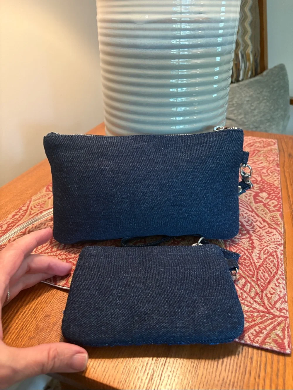 Chico's Patchwork Blue Woven Wristlet with Card Case